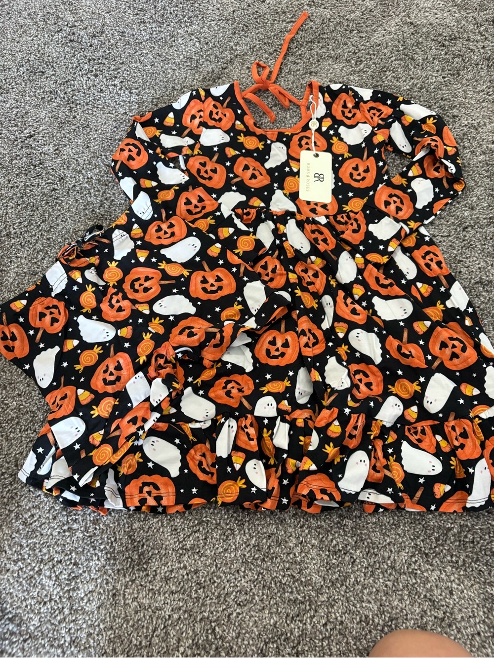 Girls Halloween Pumpkin & Ghost Party Dress - Black & Orange from Bums and Roses